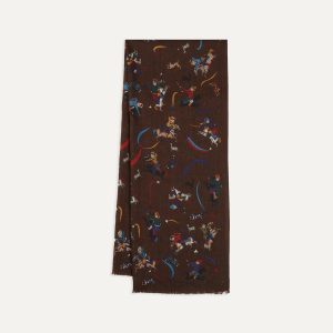 Brown Mughal and Stars Print Wool Scarf