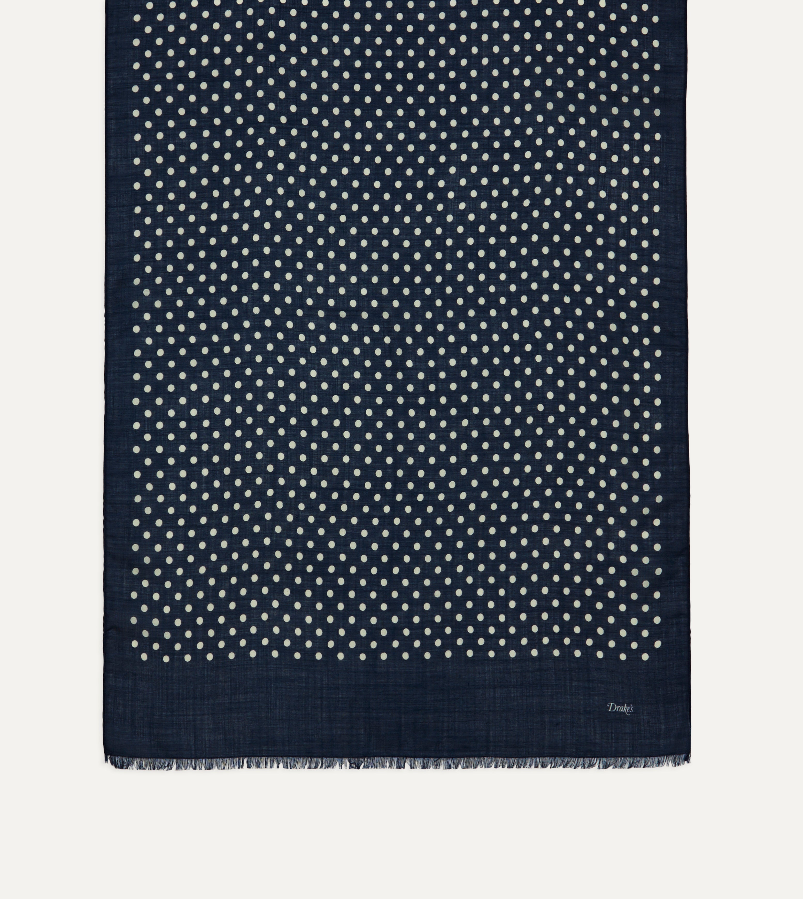 Navy Hand-Drawn Polka Dot Wool-Silk Scarf - Image 4