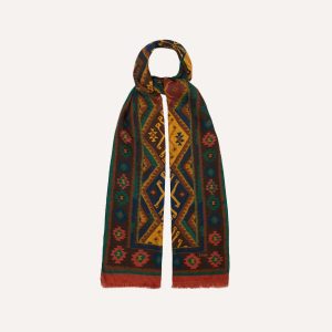 Brown Kilim Print Wool-Silk Scarf