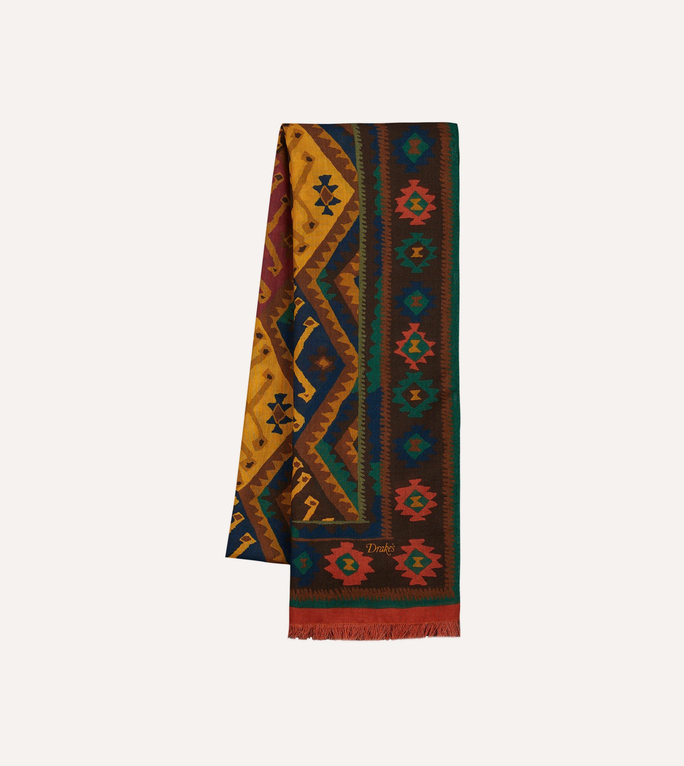 Brown Kilim Print Wool-Silk Scarf - Image 4