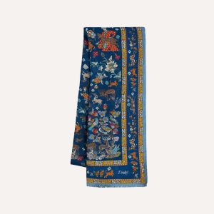 Navy Summer Mughal Print Wool Silk Scarf