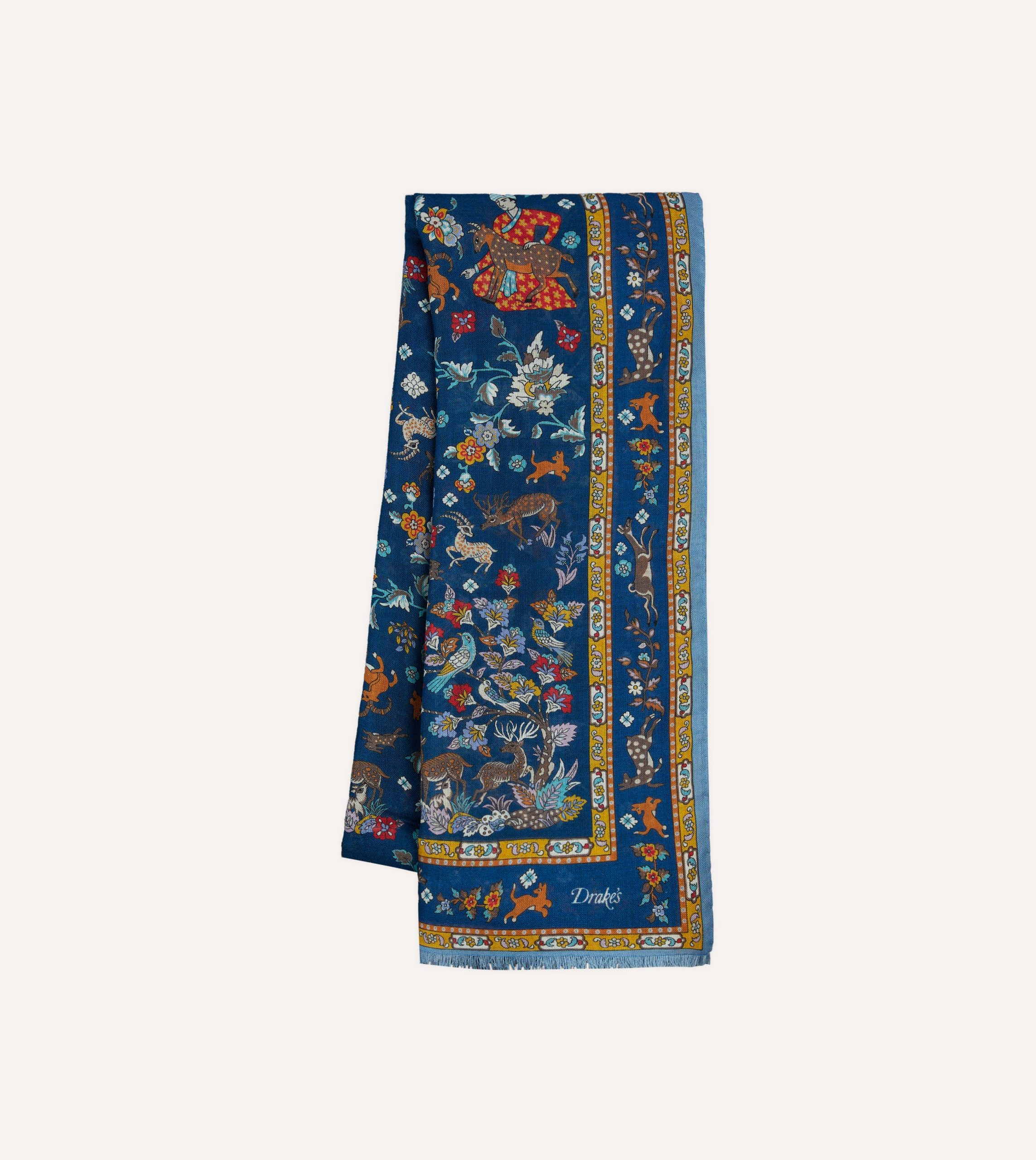 Navy Summer Mughal Print Wool Silk Scarf