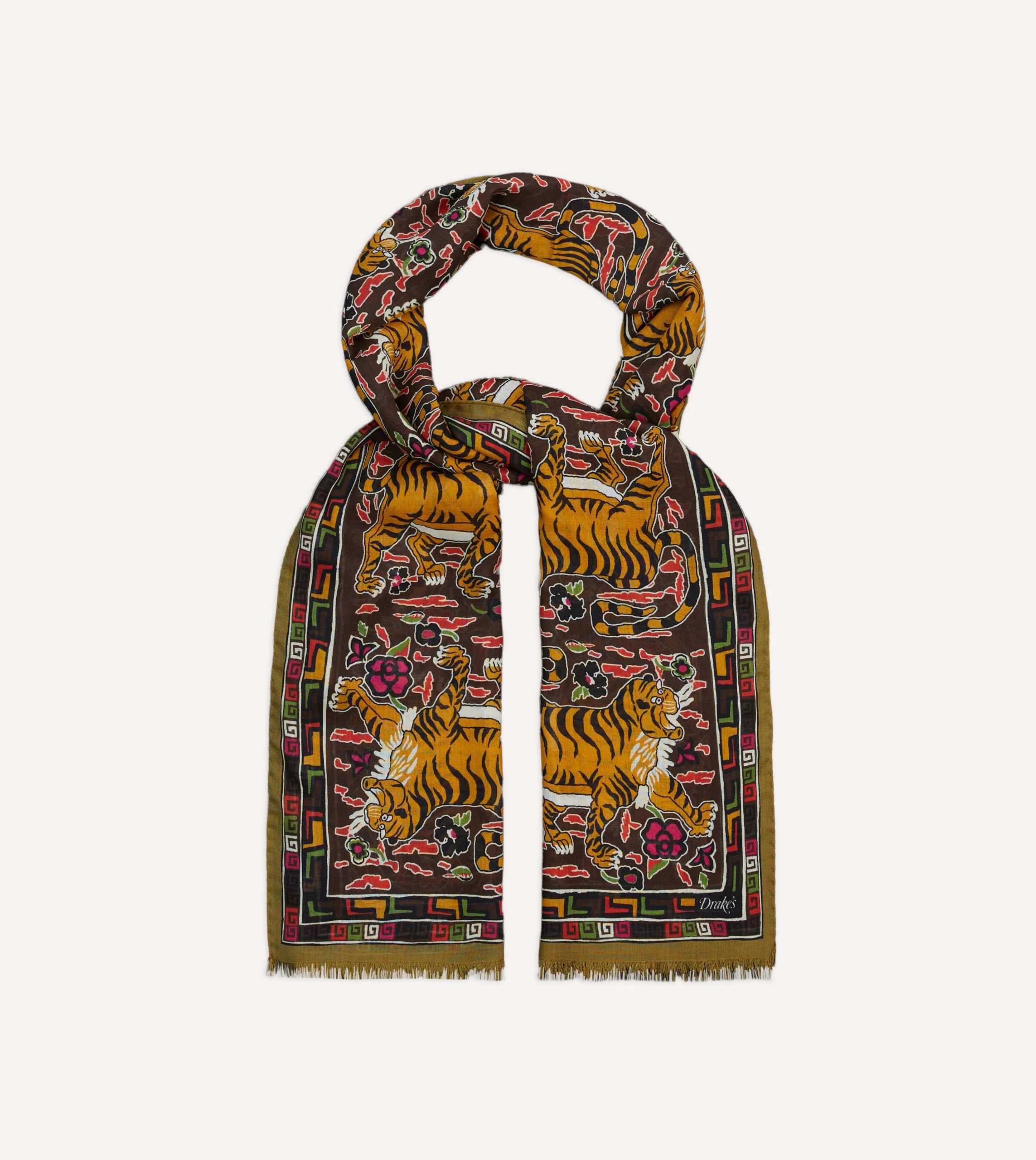 Brown Tiger Print Wool-Silk Scarf - Image 4