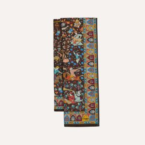 Brown Mughal Garden Print Wool Silk Scarf