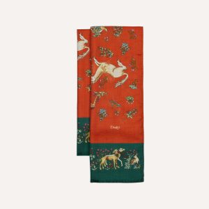 Orange and Green Unicorn Print Tubular Wool Silk Scarf