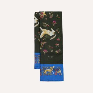 Green and Blue Unicorn Print Tubular Wool Silk Scarf