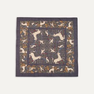 Navy Unicorn Print Wool-Silk Square Scarf