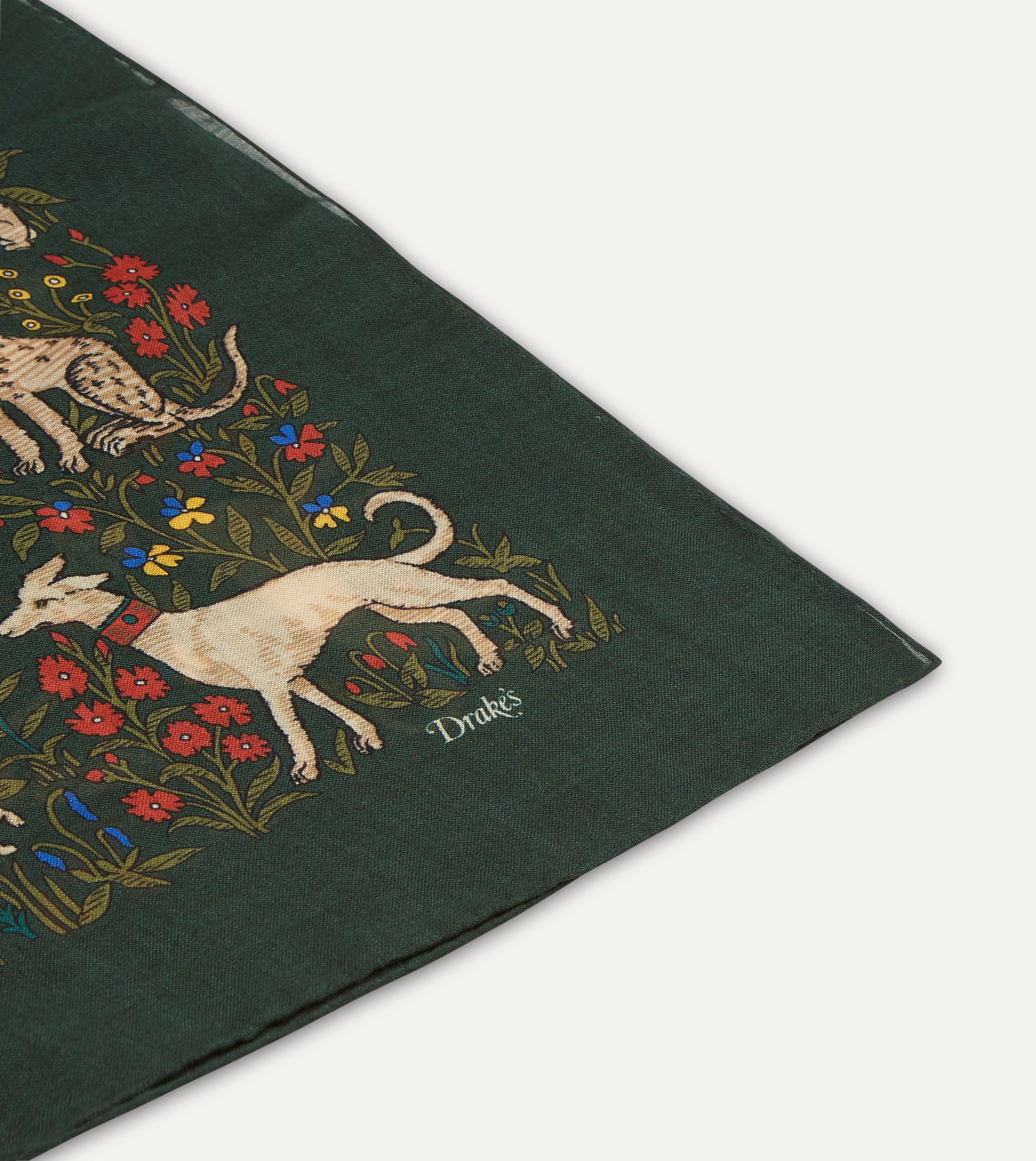 Green Unicorn Print Wool-Silk Square Scarf - Image 4