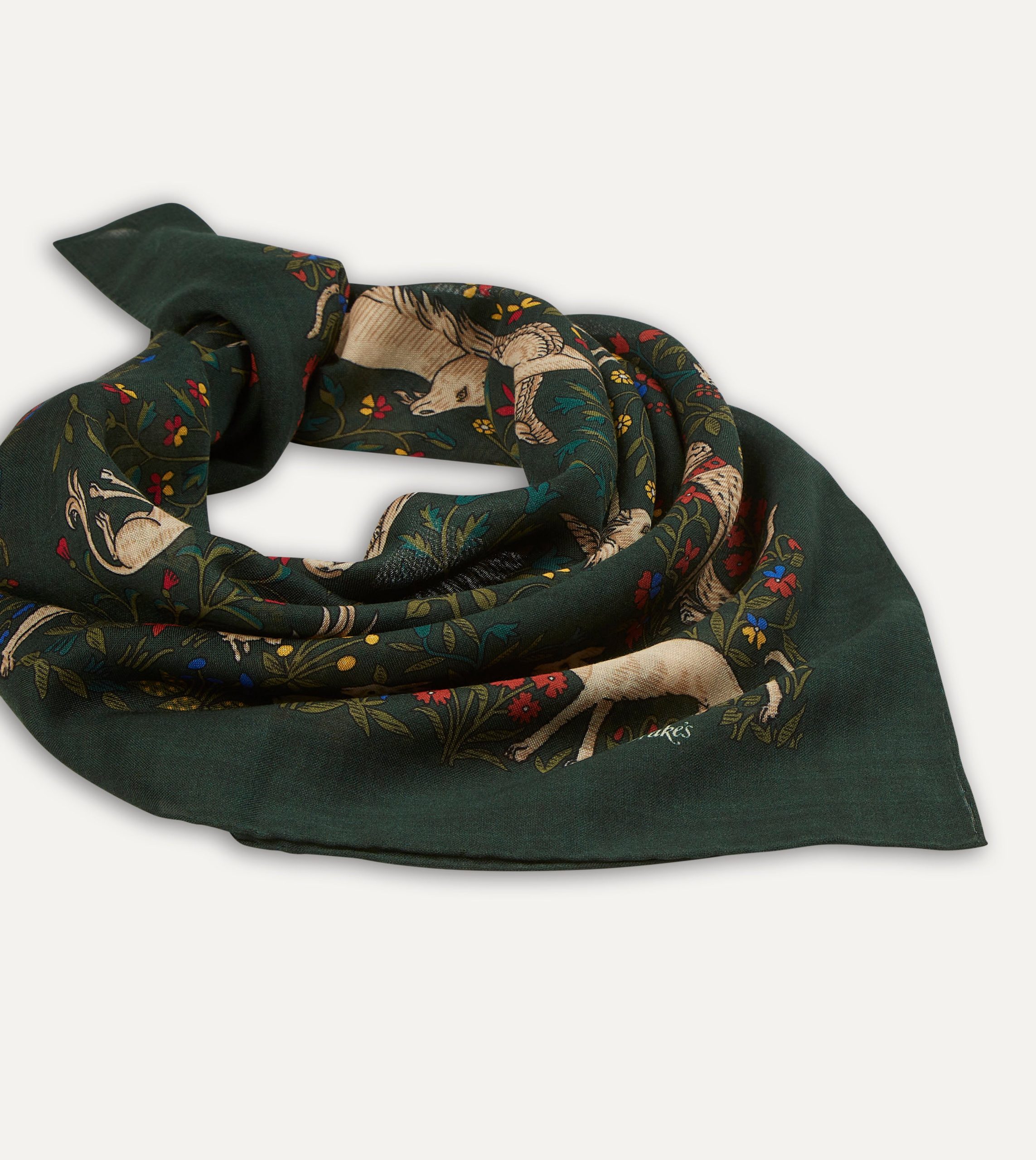 Green Unicorn Print Wool-Silk Square Scarf - Image 3
