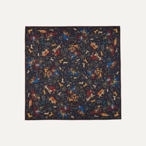 Navy Mughal Print Wool-Silk Square Scarf