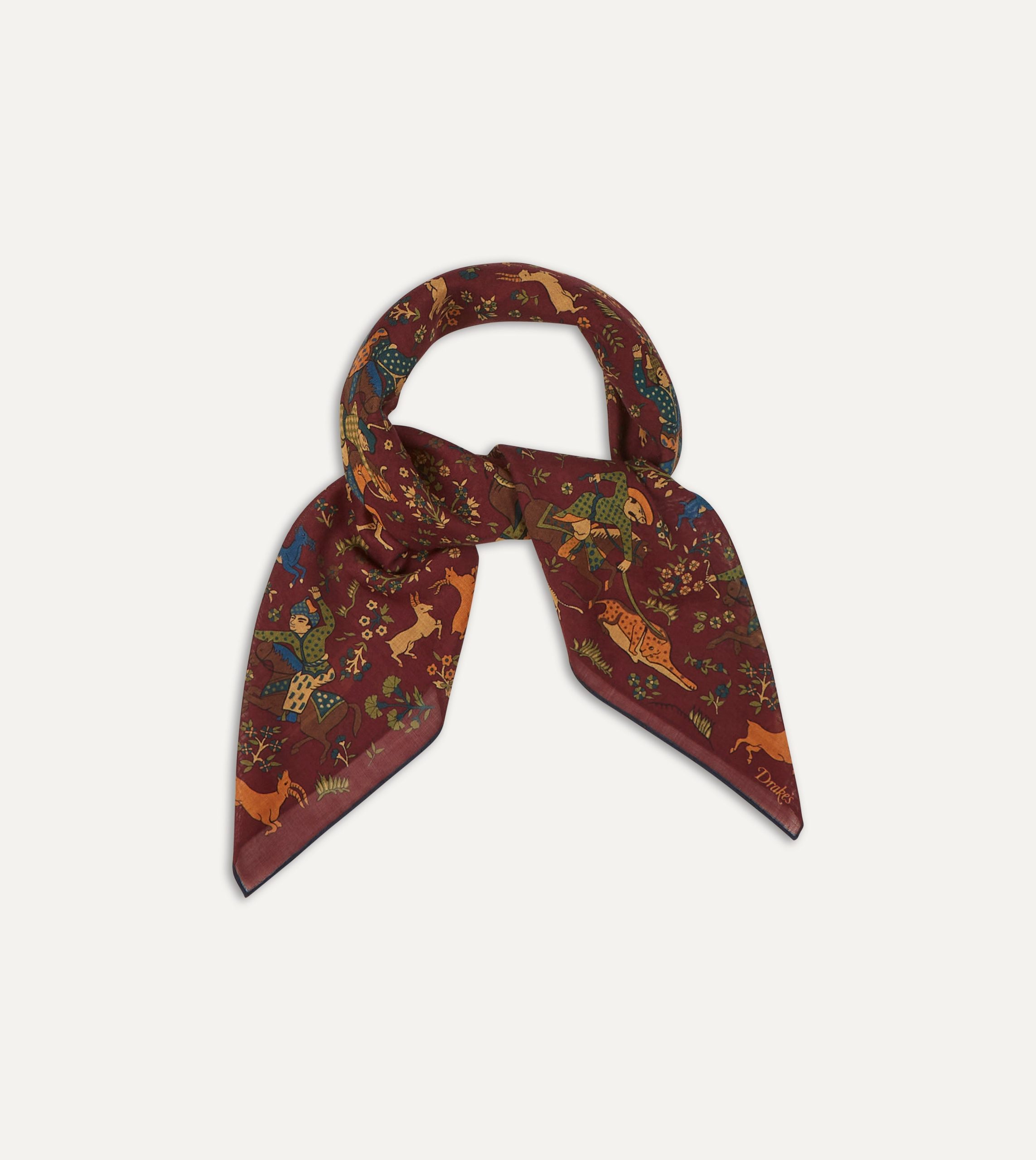 Burgundy Mughal Print Wool-Silk Square Scarf - Image 5