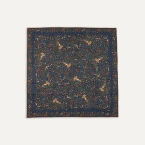 Navy Birds of Paradise Print Wool-Silk Square Scarf
