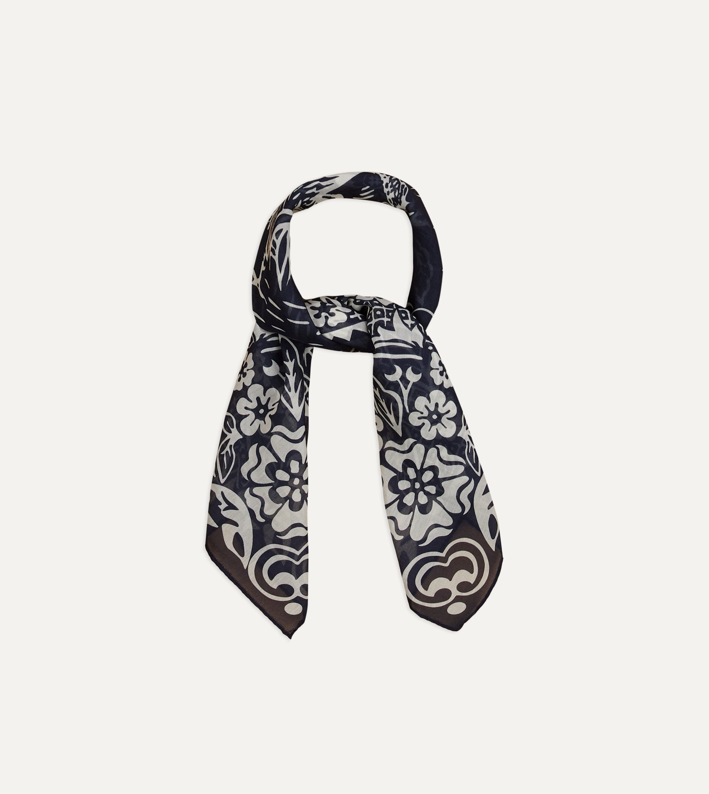 Navy Cockerel Print Silk-Cotton Bandana - Image 3
