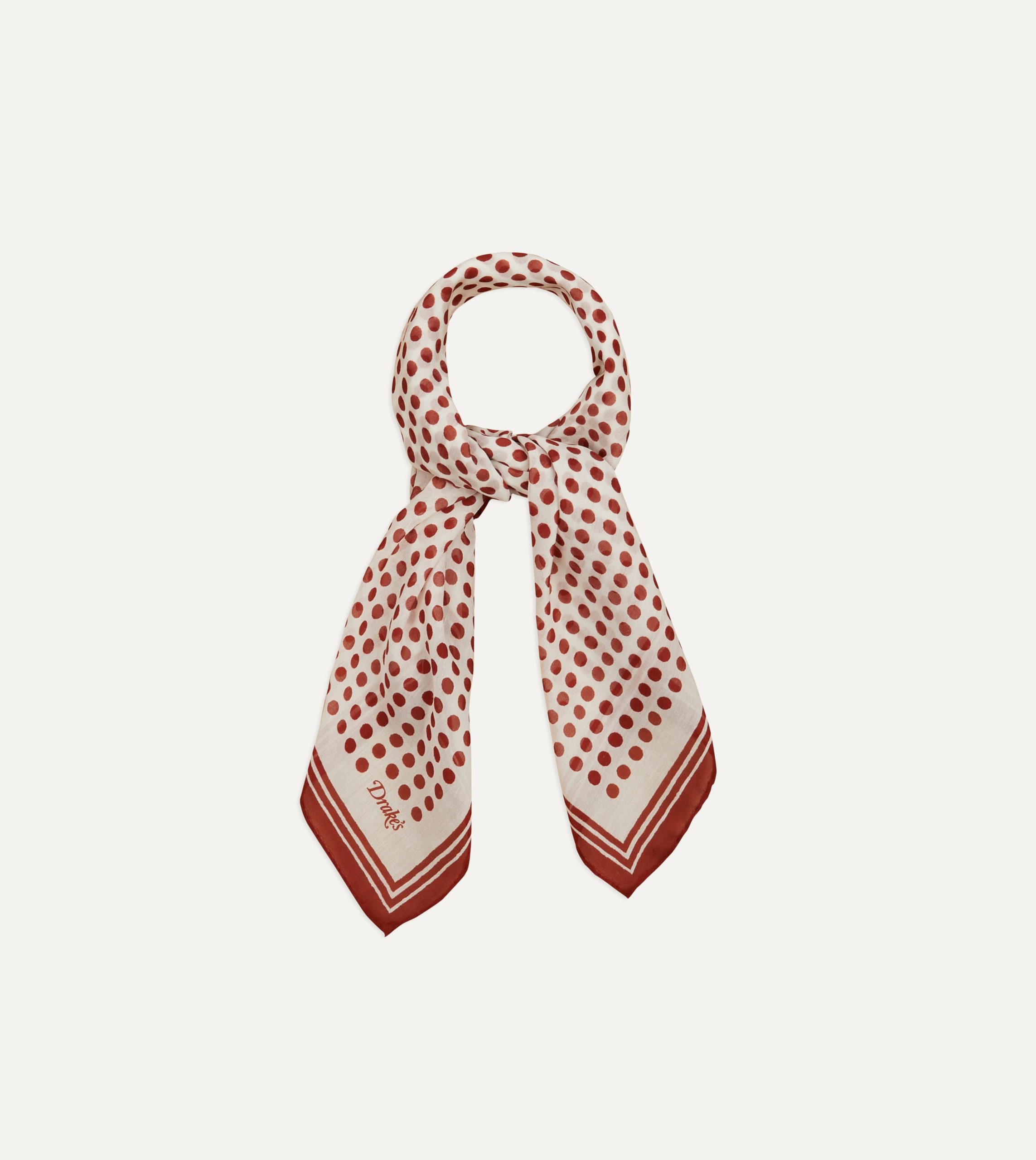 Ecru and Red Spots Print Silk-Cotton Bandana - Image 3