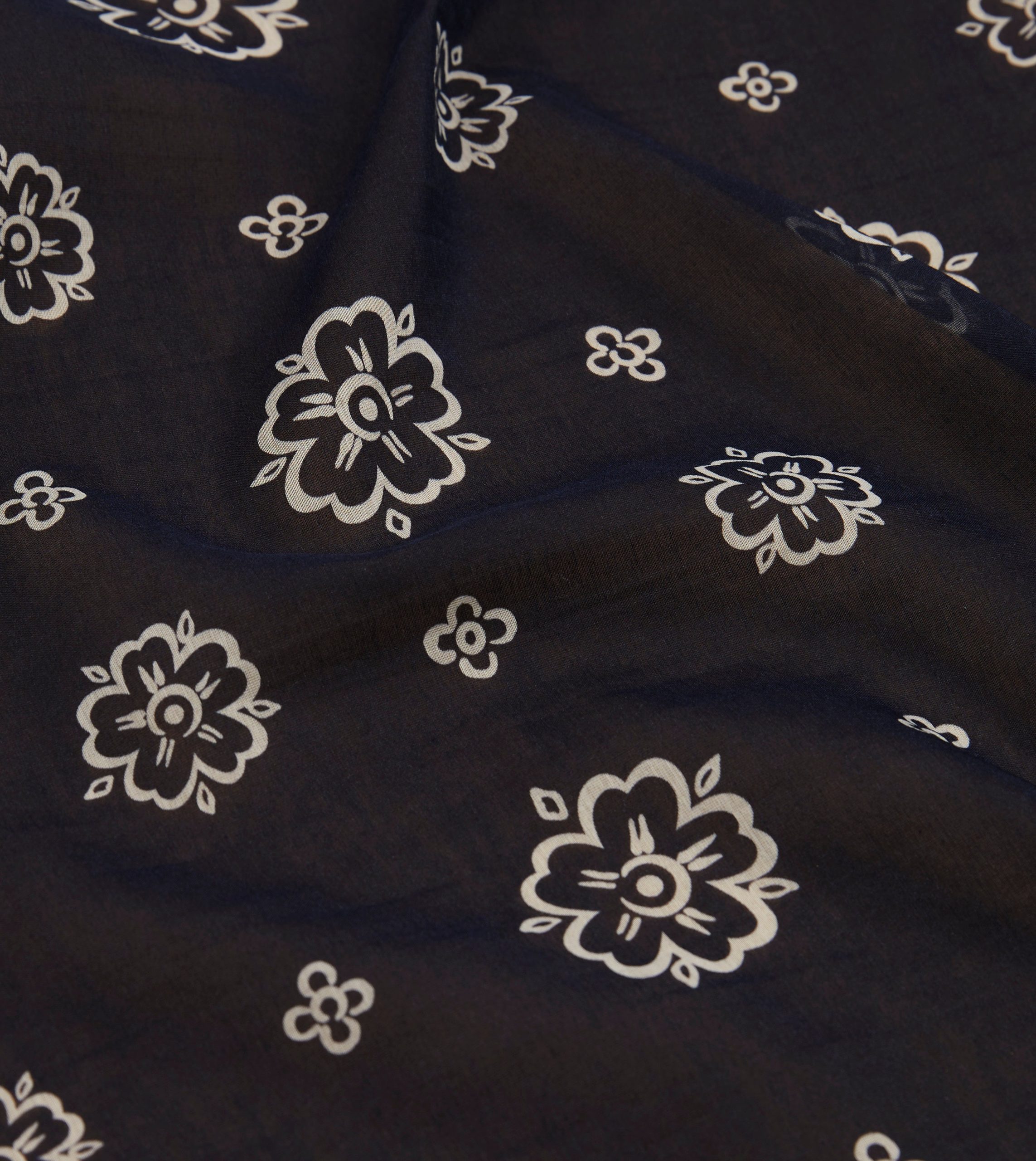 Navy Flower Print Silk-Cotton Bandana - Image 2