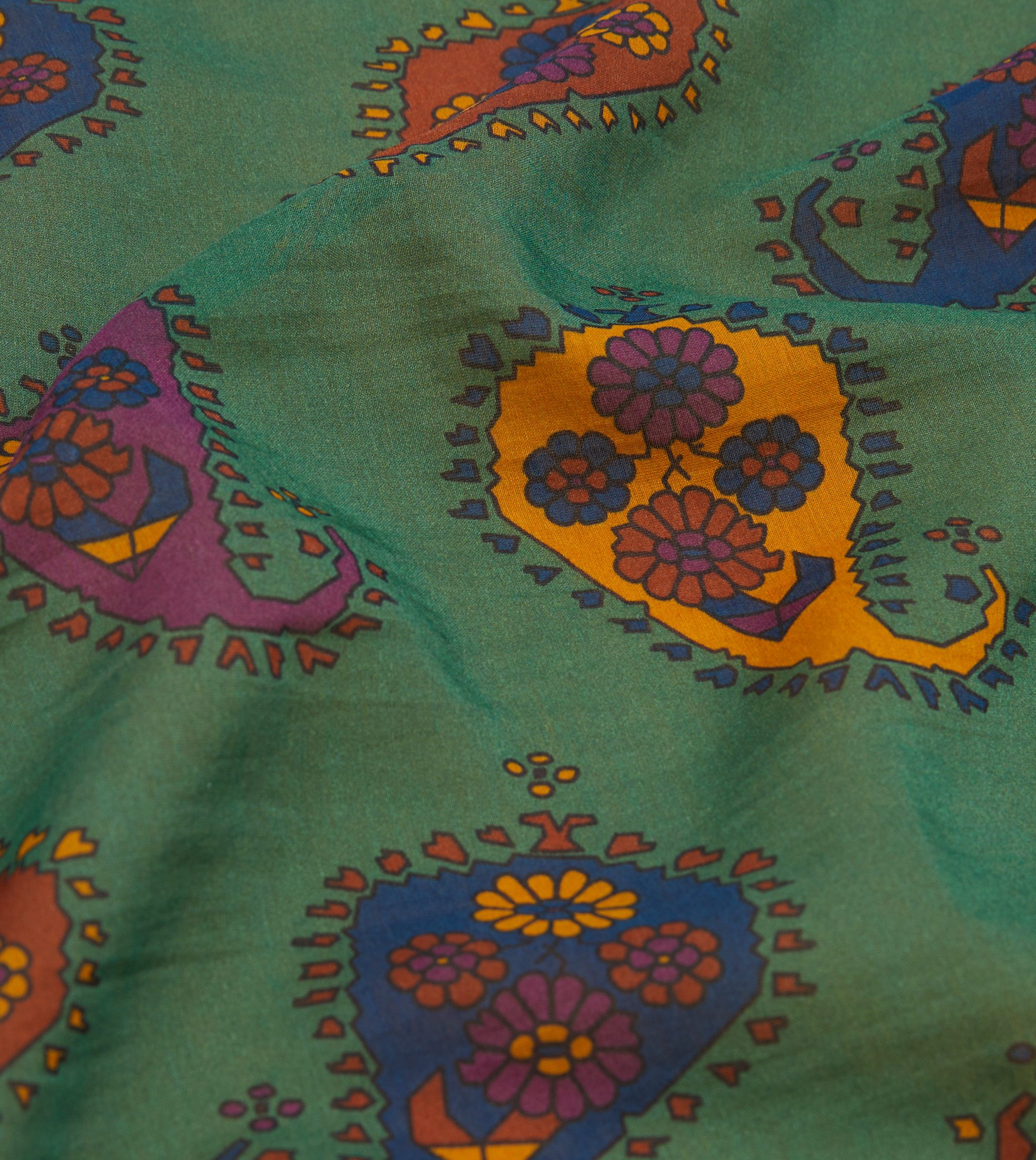Green Flower Paisley Print Silk-Cotton Bandana - Image 2