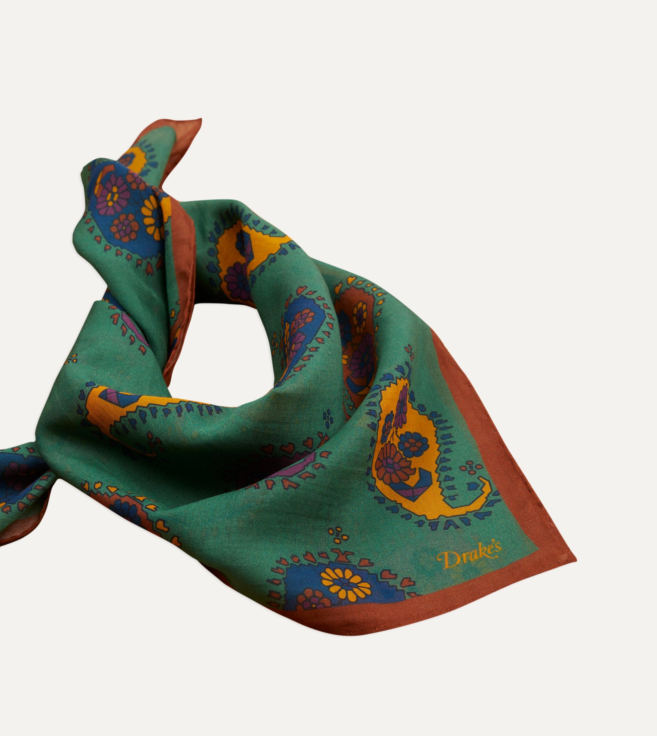 Green Flower Paisley Print Silk-Cotton Bandana - Image 4