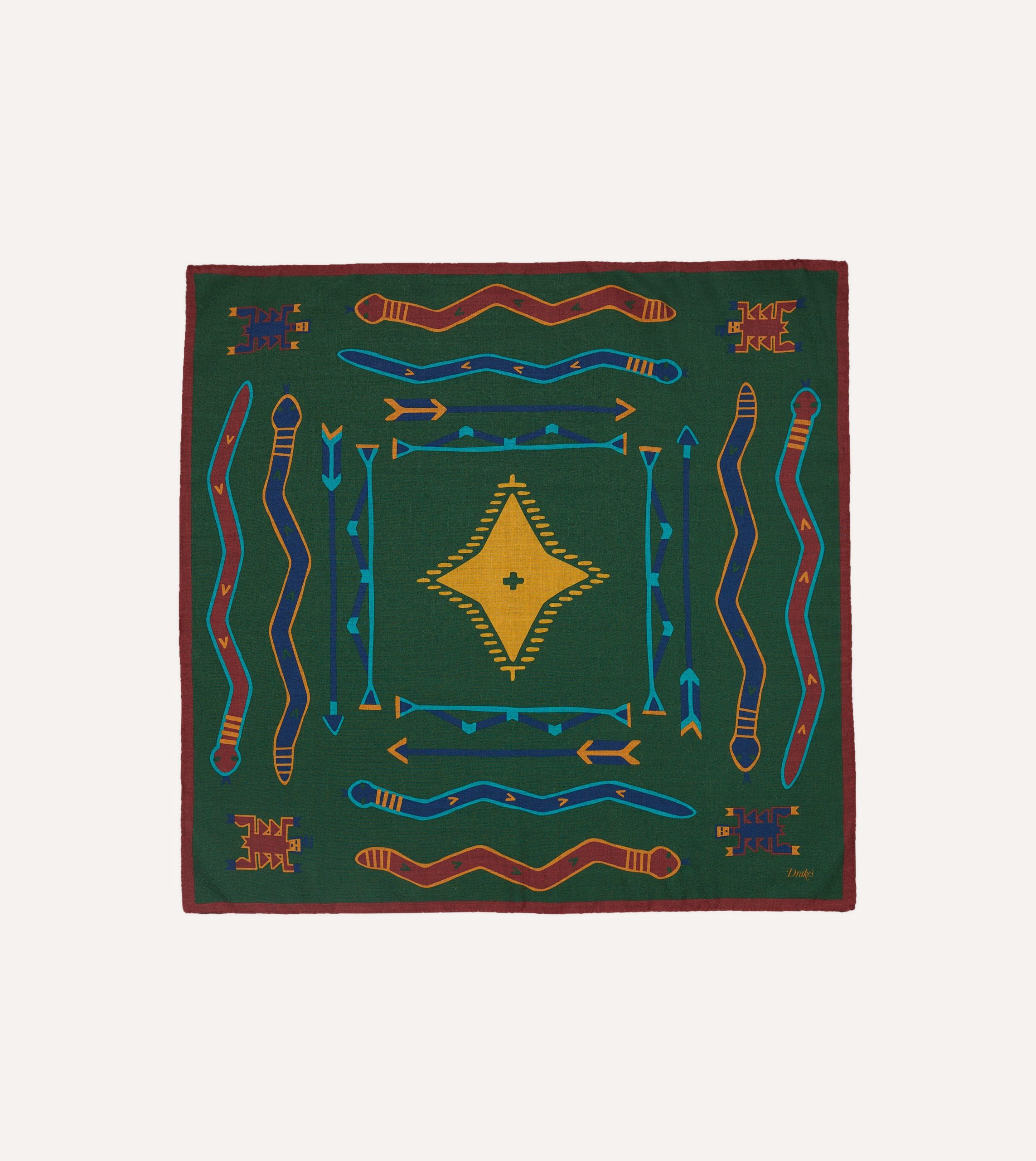 Green Navajo Print Wool-Silk Bandana - Image 5