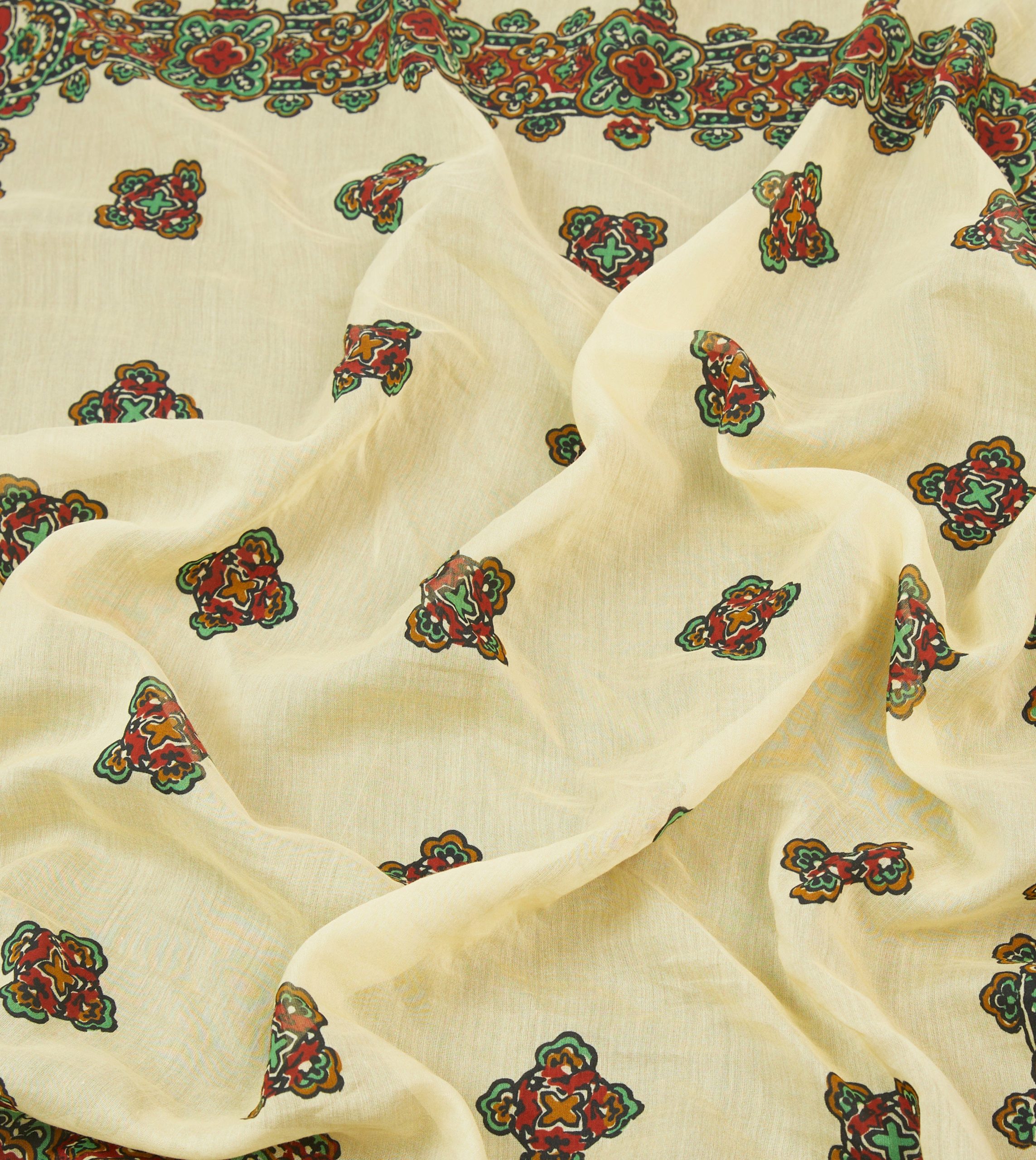 Ecru Medallion Print Cotton-Silk Bandana - Image 2