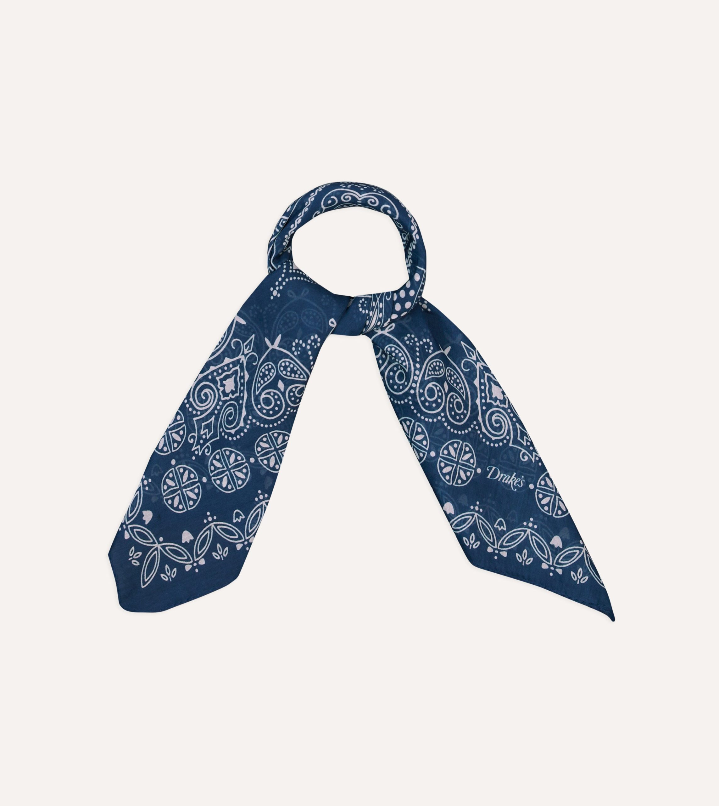Navy Paisley Print Cotton-Silk Bandana - Image 3