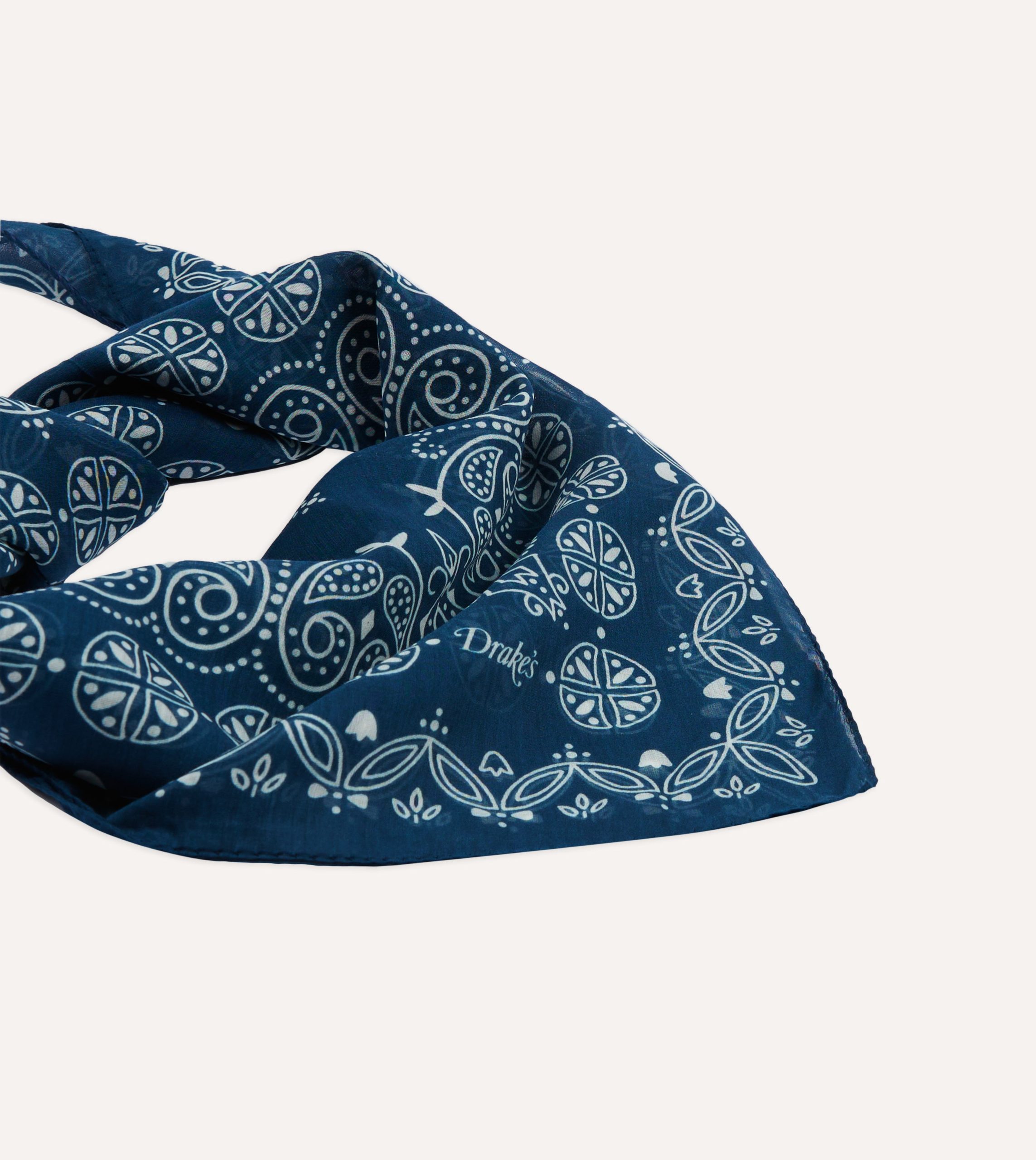 Navy Paisley Print Cotton-Silk Bandana - Image 5