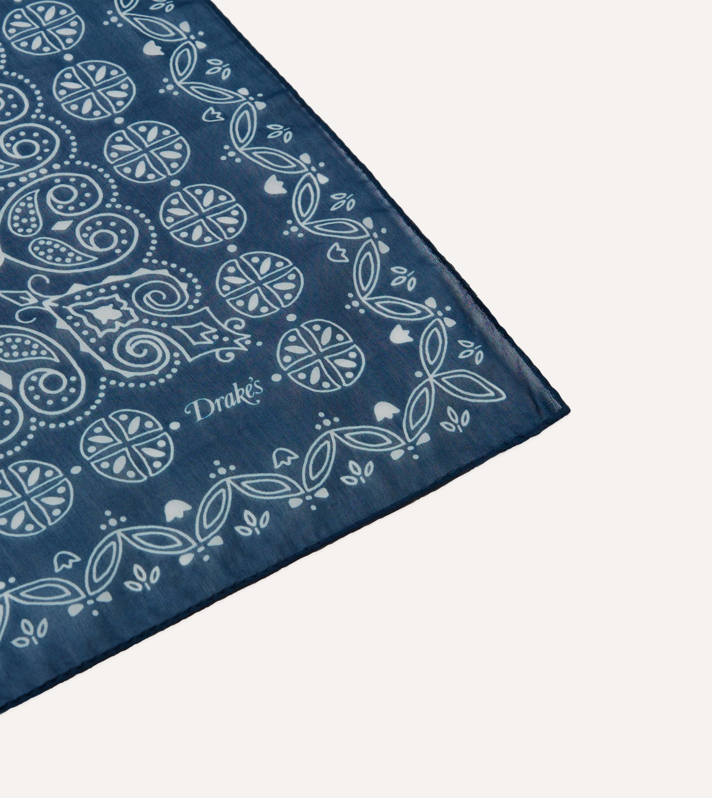 Navy Paisley Print Cotton-Silk Bandana - Image 4