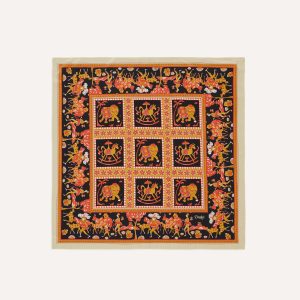 Orange Elephant Print Silk Bandana
