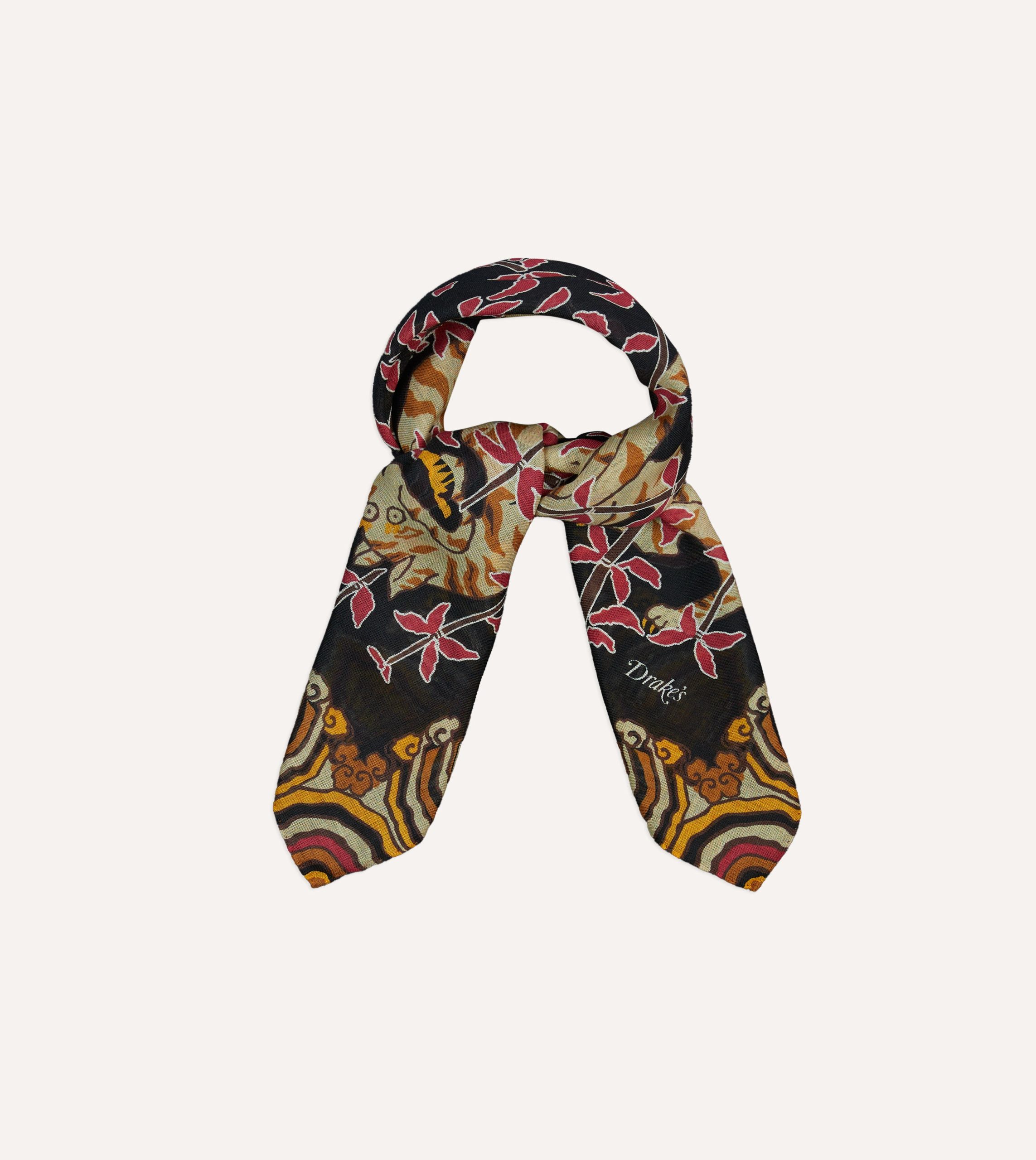 Black Tigers Print Wool-Silk Bandana - Image 5