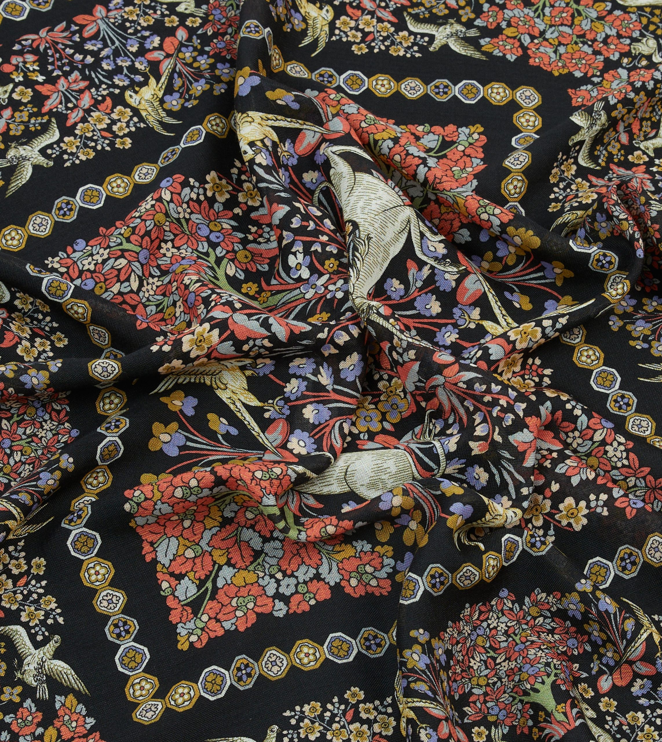 Black Mythical Forest Print Wool-Silk Bandana - Image 2