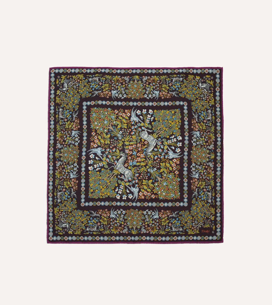 Purple Mythical Forest Print Wool-Silk Bandana