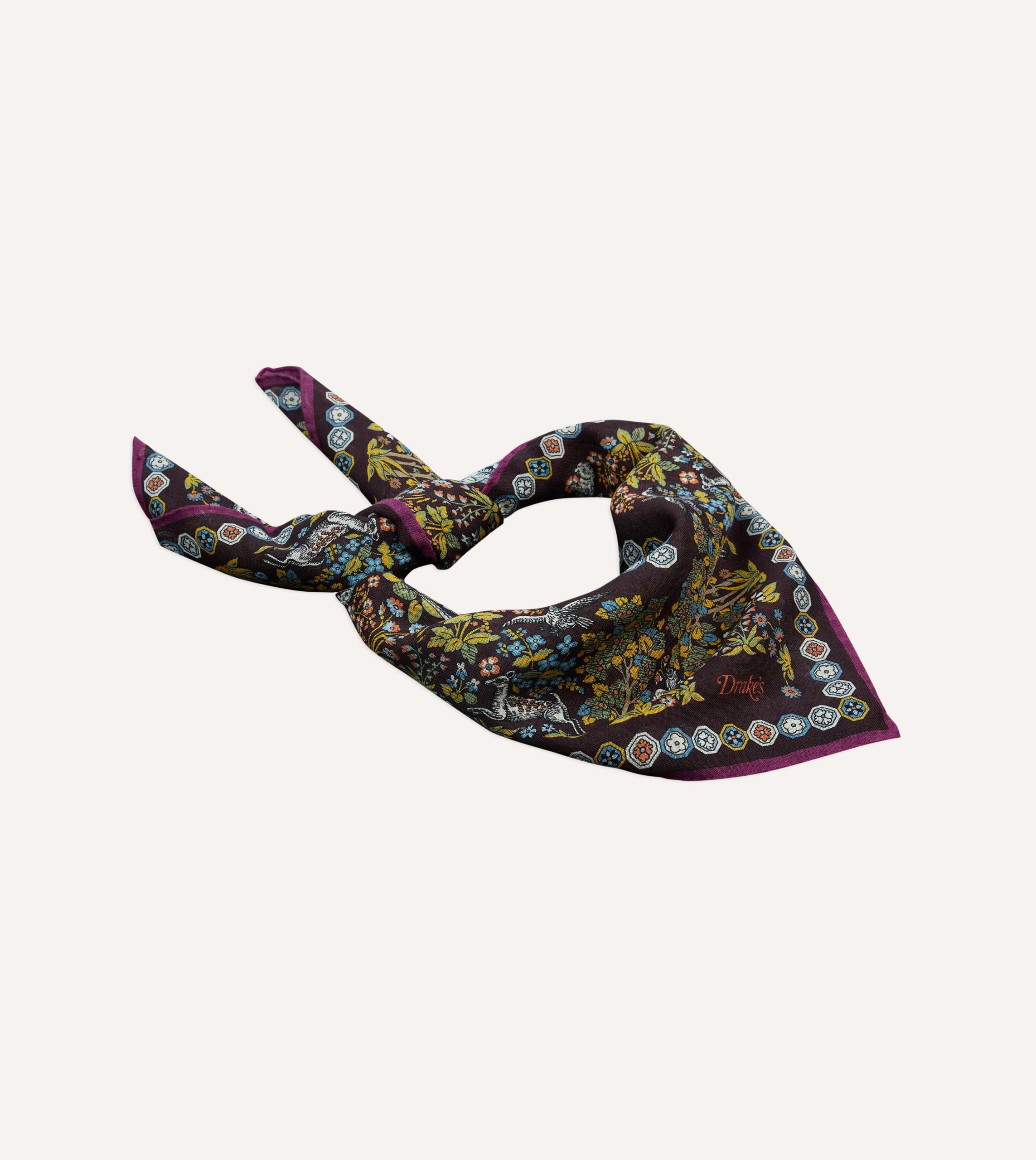 Purple Mythical Forest Print Wool-Silk Bandana - Image 4