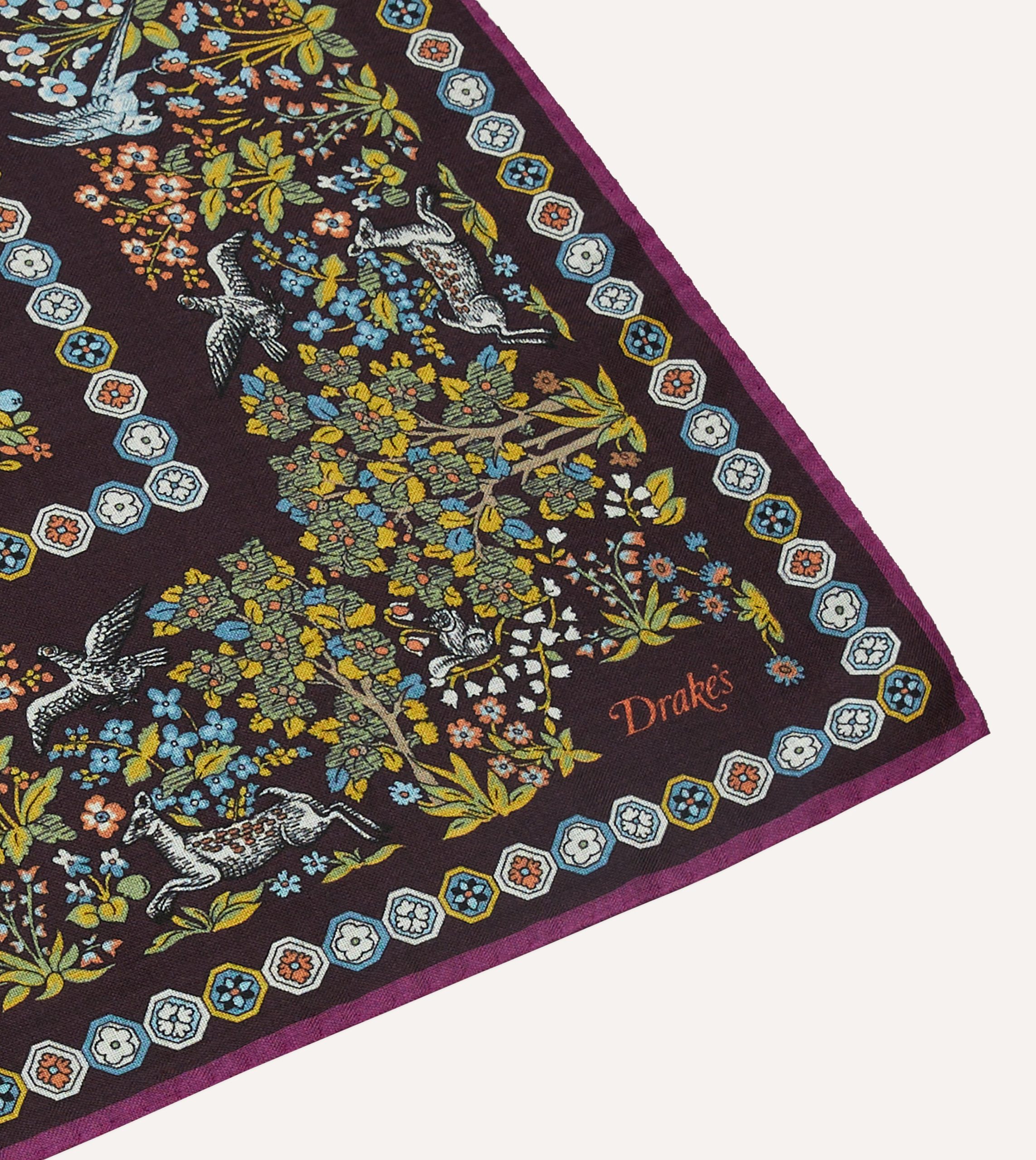 Purple Mythical Forest Print Wool-Silk Bandana - Image 3