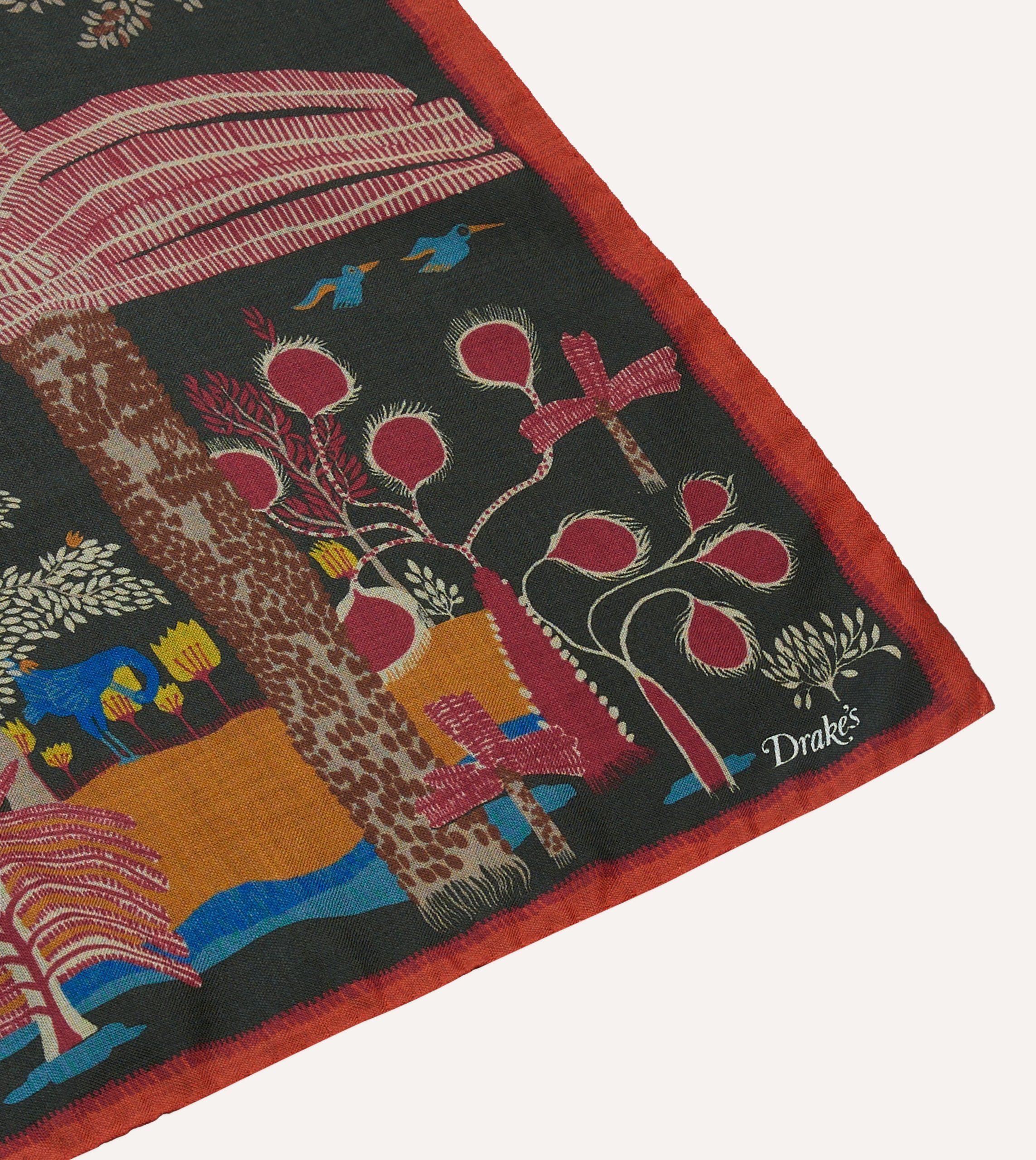 Green Palm Print Wool-Silk Bandana - Image 3