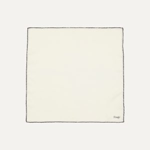 Ivory and Navy Shoestring Border Silk Pocket Square