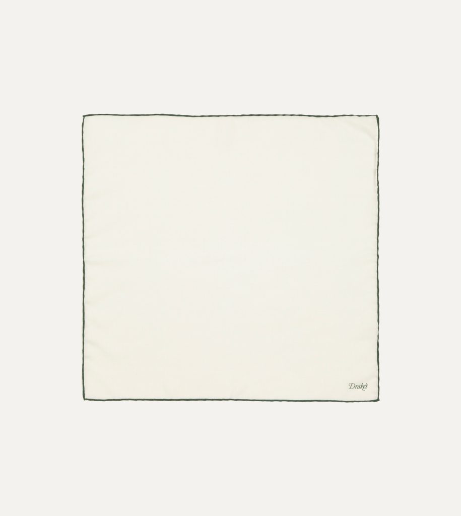 Ivory and Green Shoestring Border Silk Pocket Square