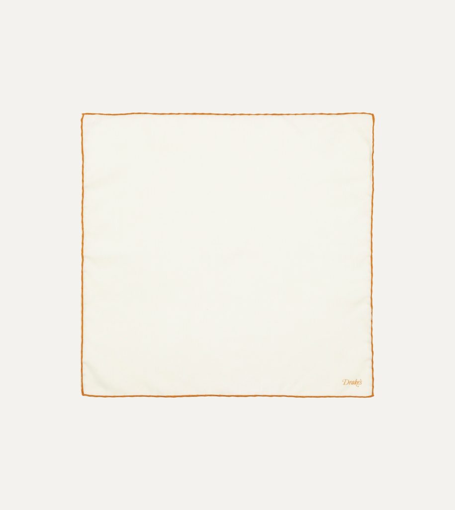 Ivory and Gold Shoestring Border Silk Pocket Square