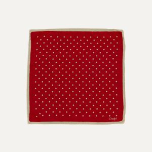 Red Spot Print Wool-Silk Pocket Square