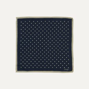 Navy Spot Print Wool-Silk Pocket Square
