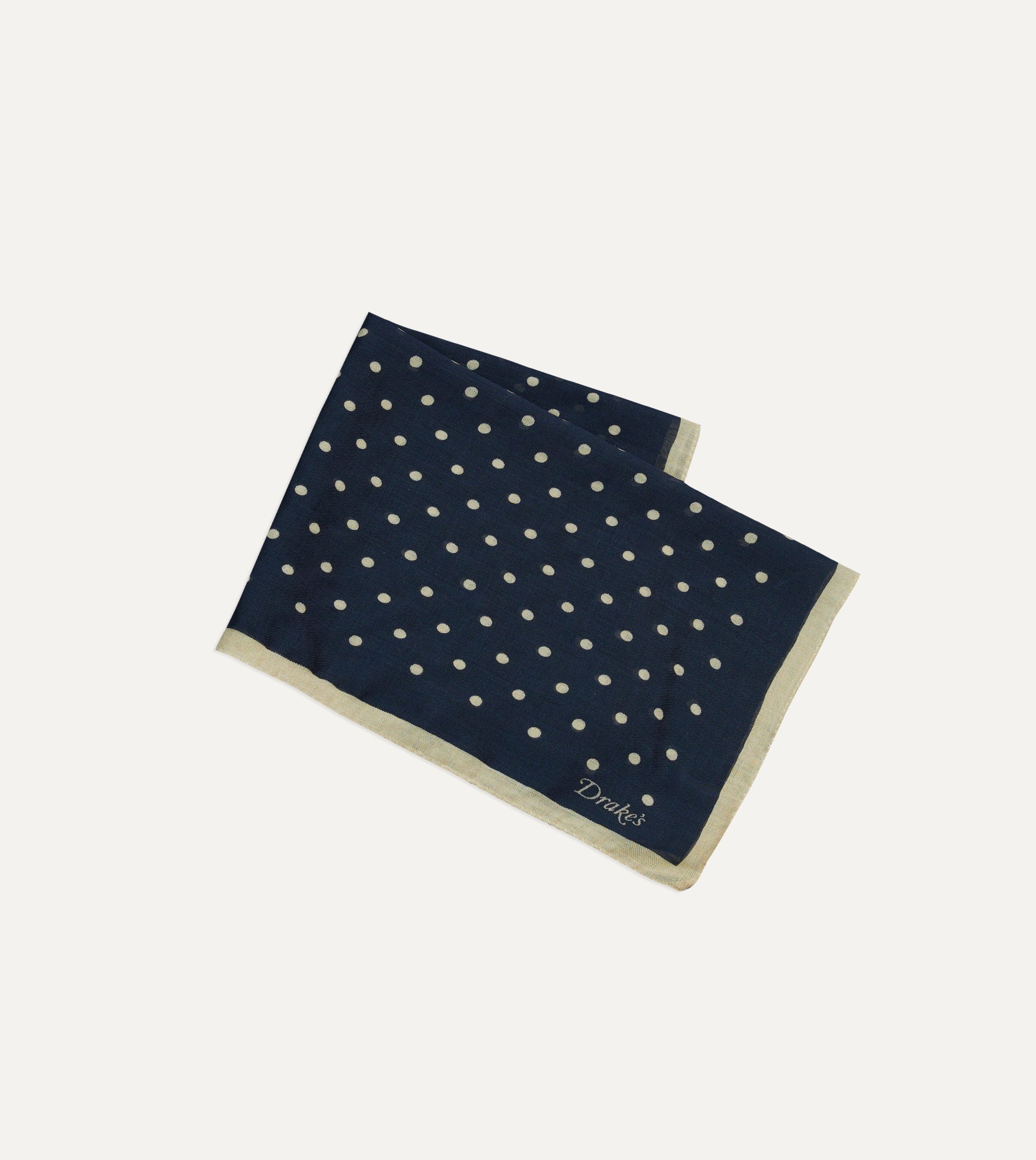 Navy Spot Print Wool-Silk Pocket Square - Image 3