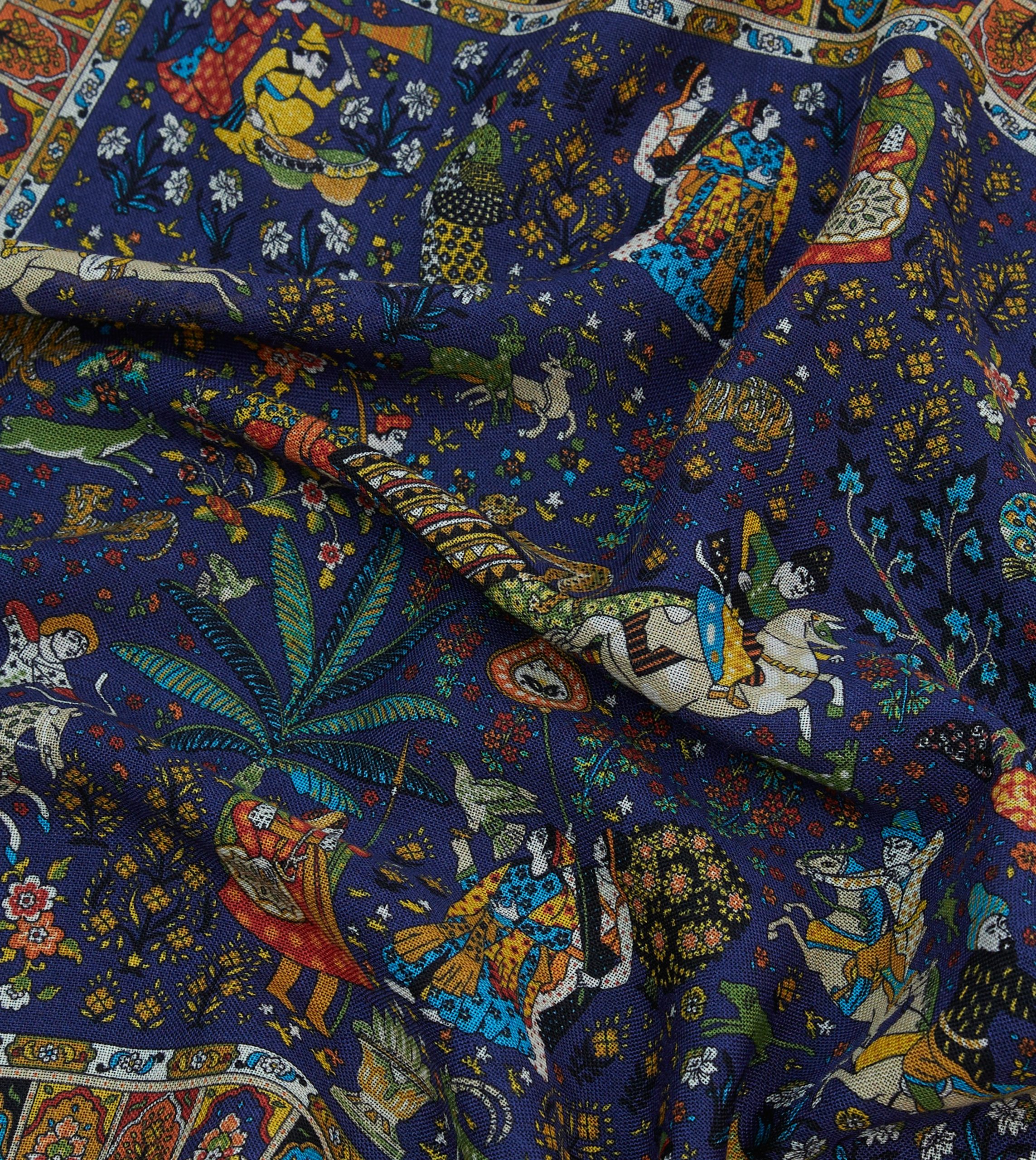 Navy Mughal Print Wool-Silk Pocket Square - Image 2