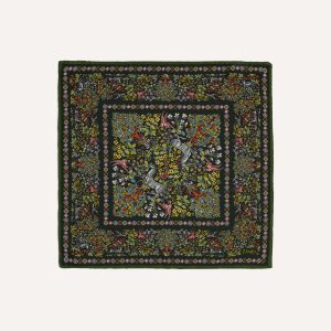 Gold Floral Unicorn Print Wool-Silk Pocket Square