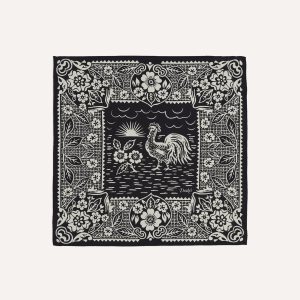 Navy Cockerel Print Silk Pocket Square