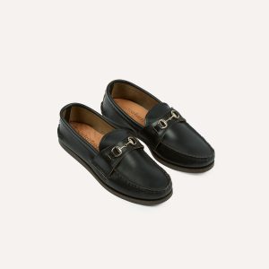 Yuketen Black Leather Bit Loafer with Camp Sole