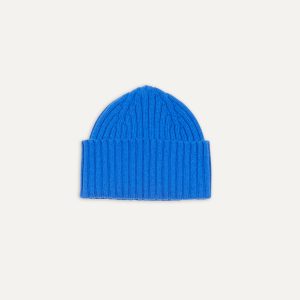 Blue Lambswool Ribbed Knit Cap