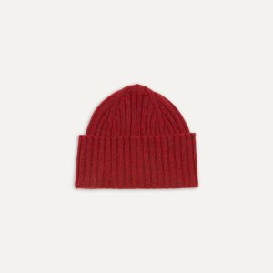 Red Lambswool Ribbed Knit Cap