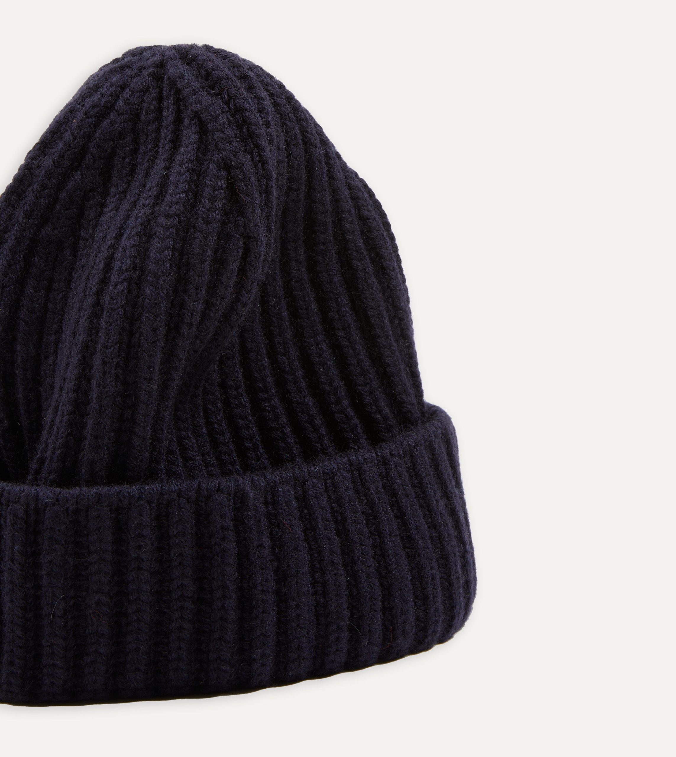 Navy Cashmere Ribbed Knit Cap - Image 3