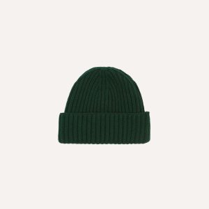 Forest Green Cashmere Ribbed Knit Cap