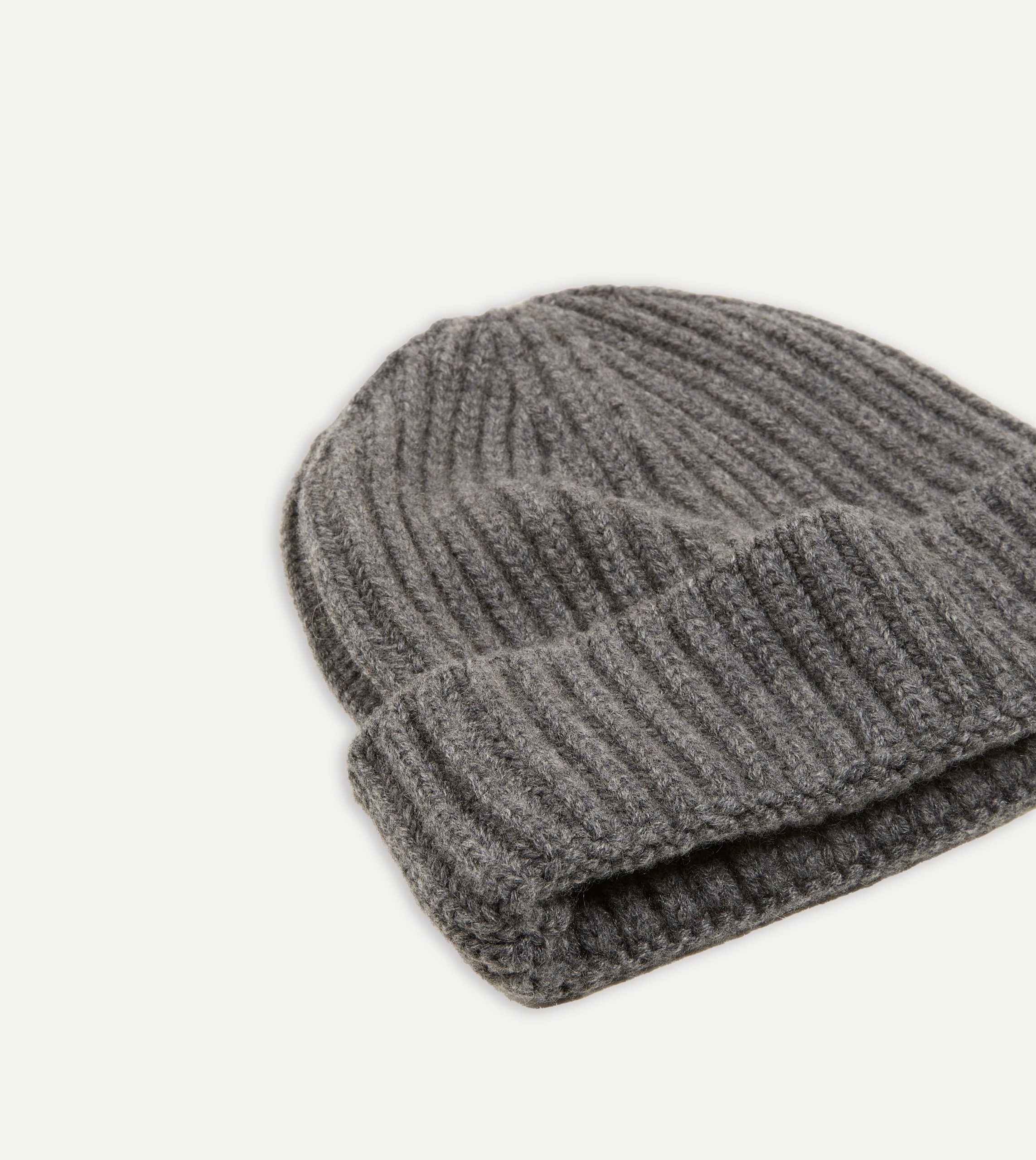 Charcoal Cashmere Ribbed Knit Cap - Image 3