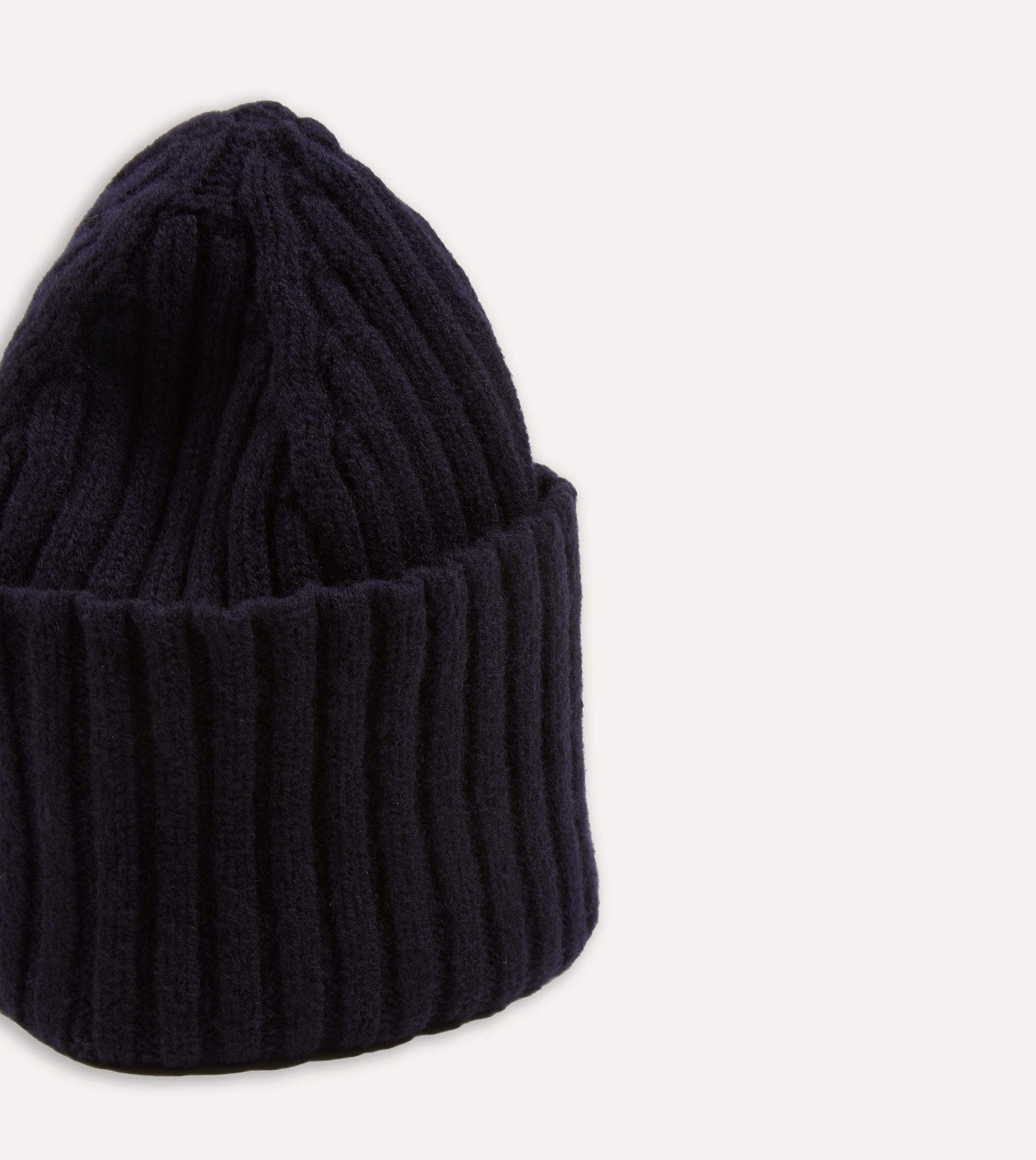 Navy Lambswool Ribbed Knit Cap - Image 3