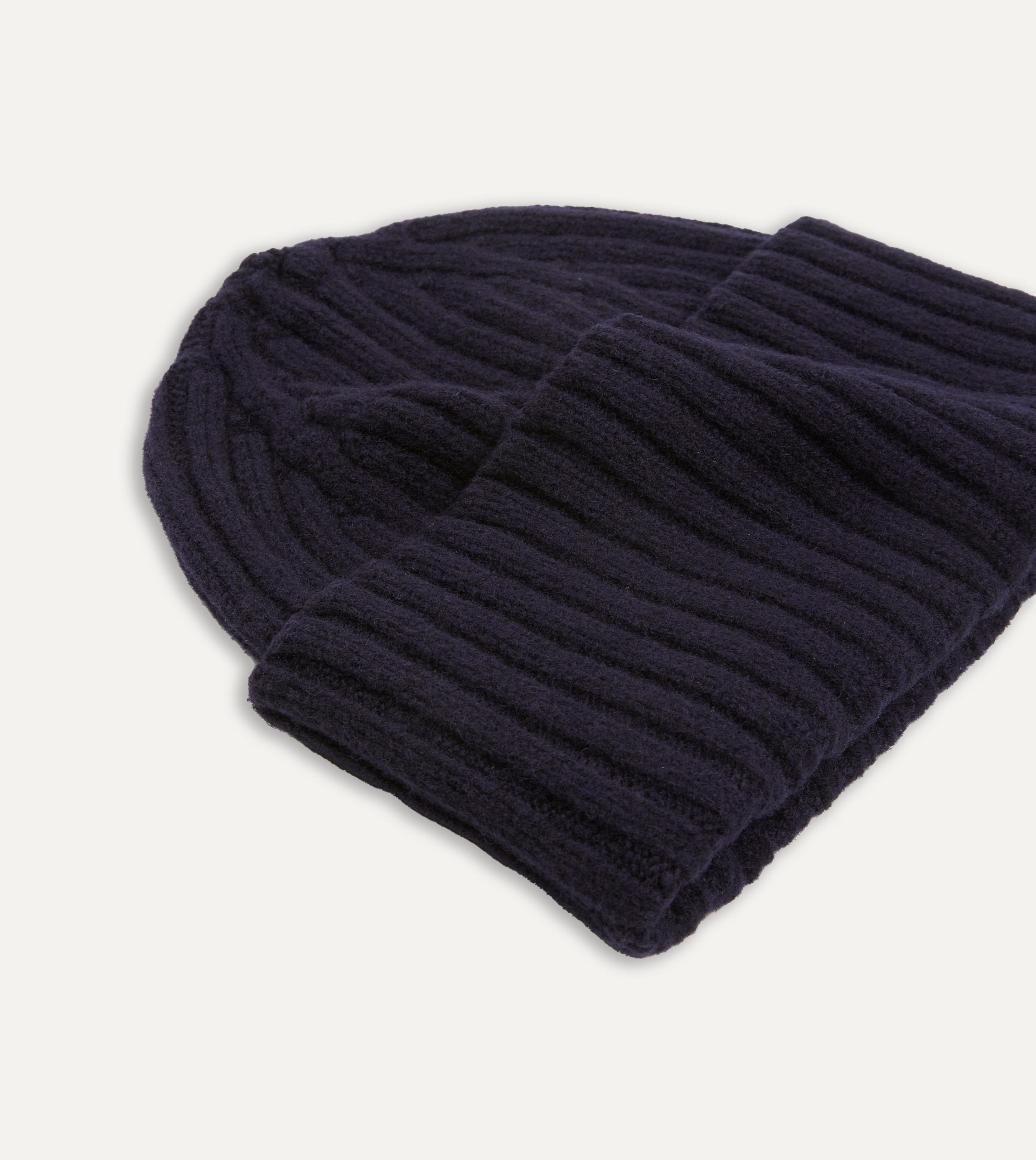Navy Lambswool Ribbed Knit Cap - Image 4